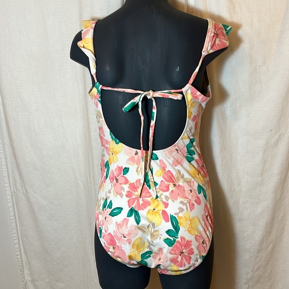 Time and Tru Pink and Yellow Floral Bathing Suit One Piece - Picture 5 of 10